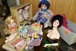 ANTIQUE AND VINTAGE DOLLS AND DOLL PARTS, to include a Amand Marseille 370 head, having sleeping