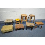 A SELECTION OF VARIOUS STOOLS, to include a late 19th elm circular stool, a pine circular stool,