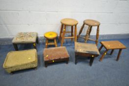 A SELECTION OF VARIOUS STOOLS, to include a late 19th elm circular stool, a pine circular stool,