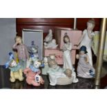 A BOXED LLADRO CAT, AND A GROUP OF LLADRO FIGURINES, comprising a boxed Lladro Cat 5113, boxed