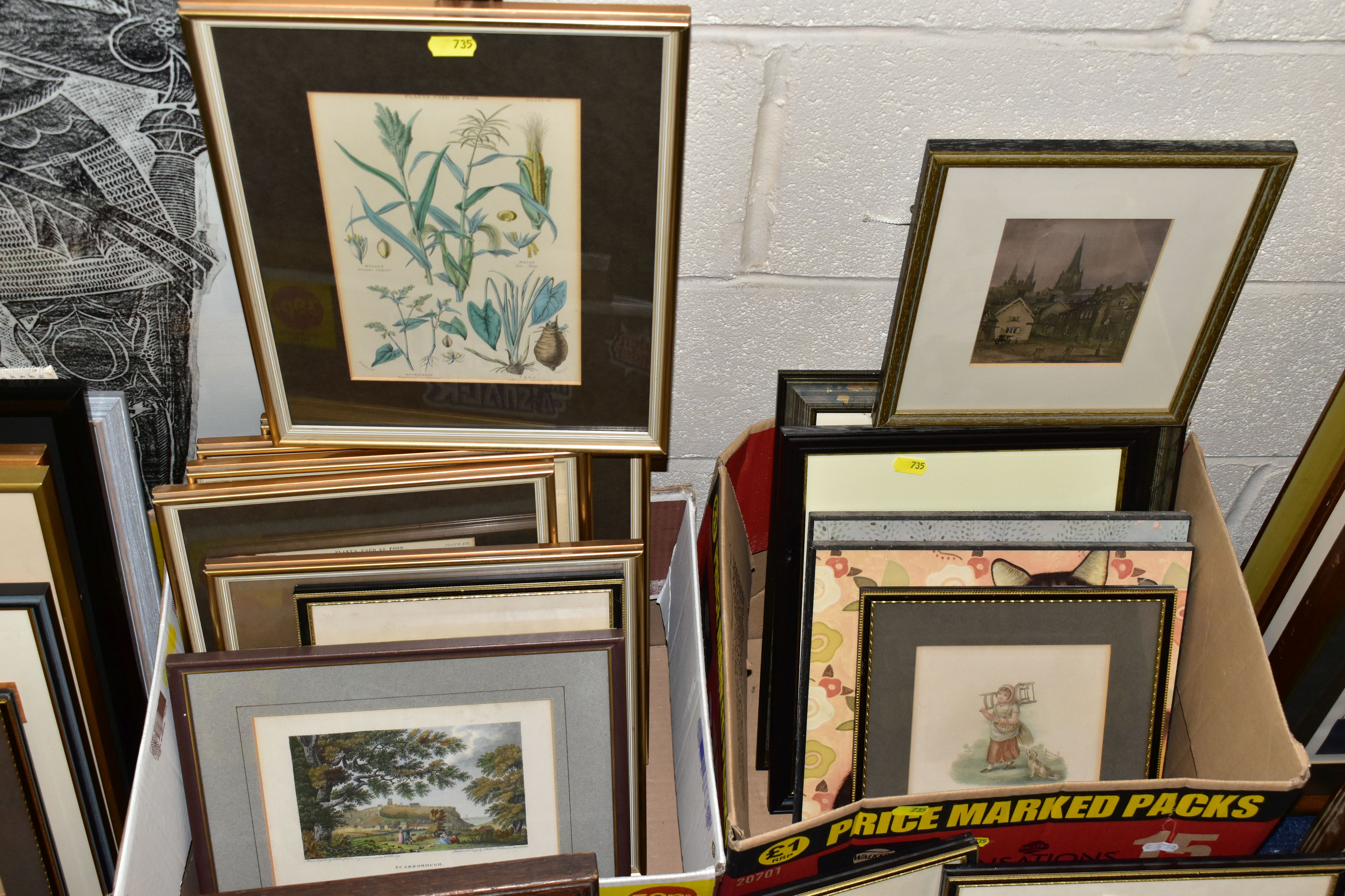 THREE BOXES AND LOOSE PICTURES AND PRINTS ETC, to include Victorian topographical prints, a signed - Image 3 of 5