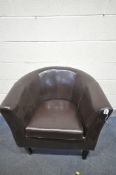 A DUNELM BROWN FAUX LEATHER TUB CHAIRS