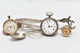 A 9CT GOLD WATCH HEAD, A YELLOW METAL OPEN FACE POCKET WATCH AND OTHER ITEMS, a rose gold watch