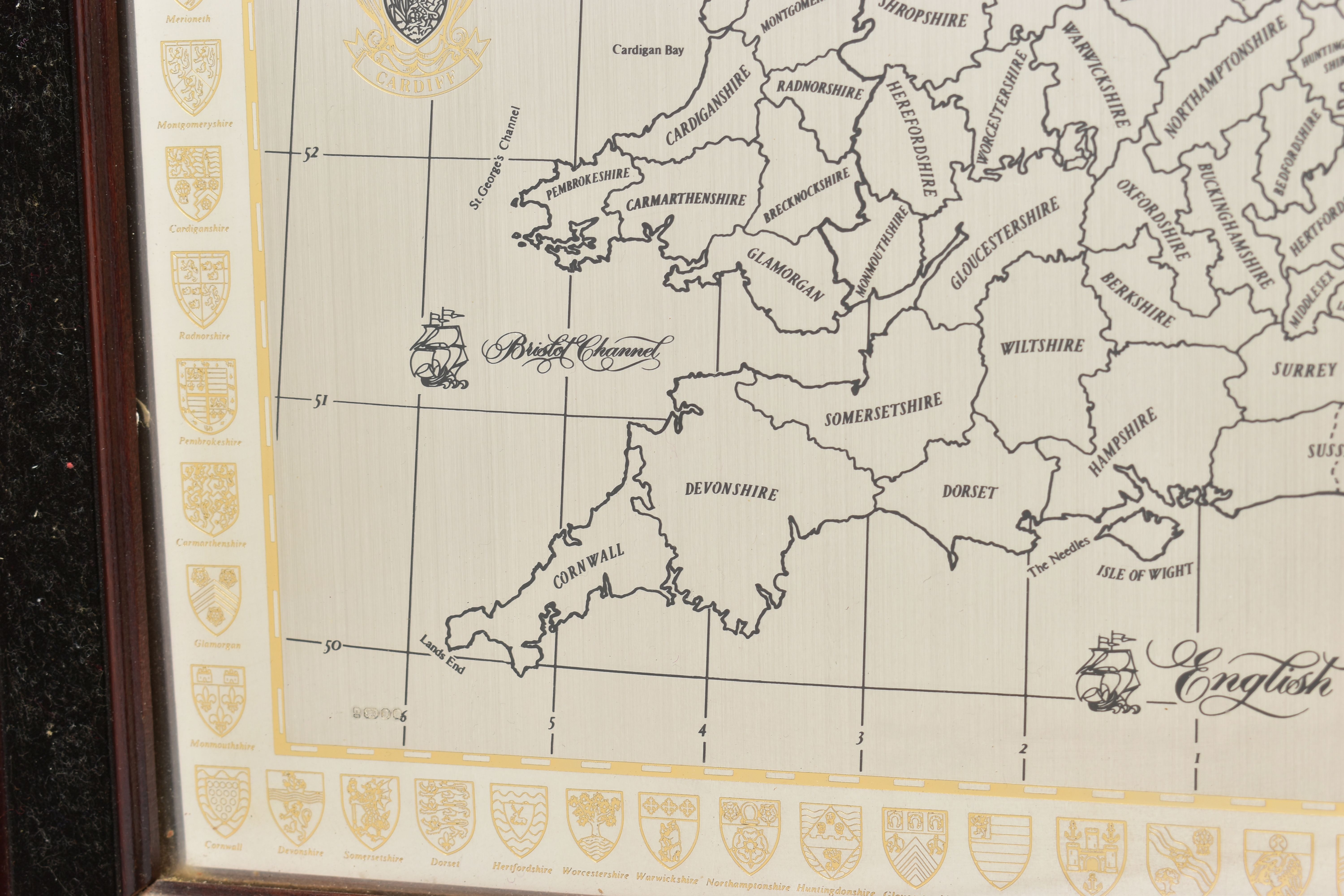 A SILVER MAP OF GREAT BRITAIN, etched with the boundary lines and coats of arms of the historic - Image 4 of 7