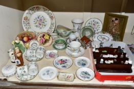 A GROUP OF CERAMIC GIFTWARES AND ORNAMENTS, ETC, to include Royal Worcester candle snuffers in the