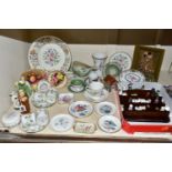 A GROUP OF CERAMIC GIFTWARES AND ORNAMENTS, ETC, to include Royal Worcester candle snuffers in the