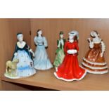 FIVE COALPORT LADIES OF FASHION FIGURINES, comprising Lynne (tiny chip to flower petal), Abigail (