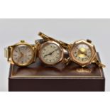 TWO EARLY 20TH CENTURY 9CT GOLD WRISTWATCHES AND A 'JEAN RENET' WRISTWATCH, the first a rose gold