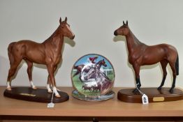 HORSE RACING INTEREST: TWO ROYAL DOULTON FIGURES AND TWO COLLECTORS PLATES, comprising Royal Doulton