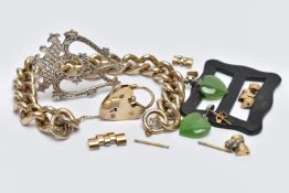 A SELECTION OF JEWELLERY ETC, to include a Scottish silver Luckenbooth brooch, a silver gilt curb
