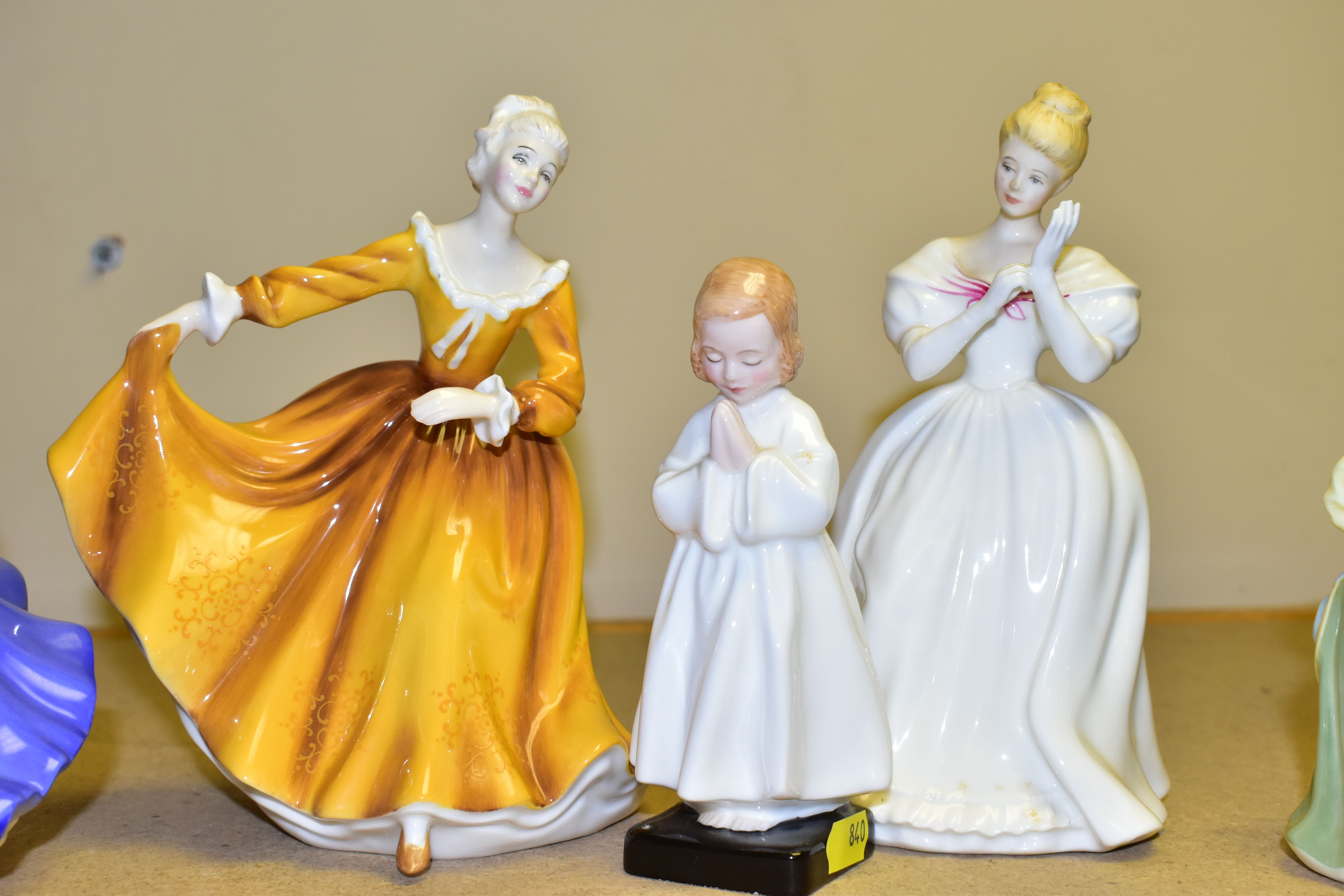 SIX ROYAL DOULTON LADY AND GIRL FIGURES, comprising 'Biddy Penny Farthing' HN1843, 'Bedtime' HN1978, - Image 6 of 8