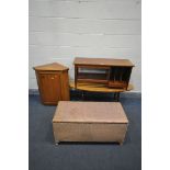 A MID CENTURY TEAK COFFEE TABLE, with record compartments, an oval Beautility coffee table, a modern