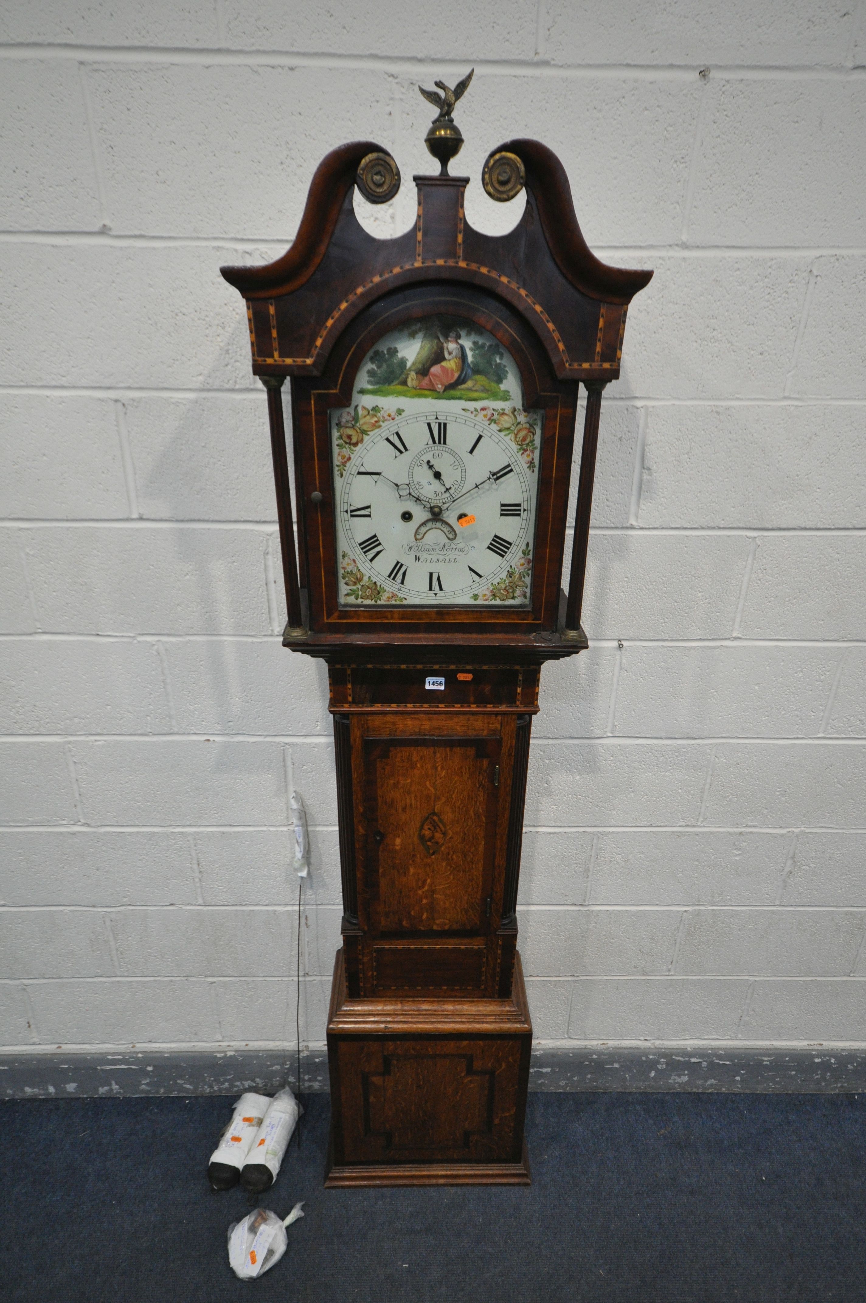 A GEORGE III OAK, CROSSBANDED MARQUETRY INLAID EIGHT DAY LONGCASE CLOCK, signed William Morris of