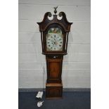 A GEORGE III OAK, CROSSBANDED MARQUETRY INLAID EIGHT DAY LONGCASE CLOCK, signed William Morris of