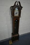 A LATE 20TH CENTURY WESTMINSTER GERMANY LONGCASE CLOCK, height 213cm with three weights and pendulum