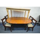 AN OVAL TEAK EXTENDING DINING TABLE, open length 176cm x closed length 138cm x depth 107cm x