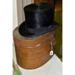 A BLISS'S HATS LTD BLACK SILK TOP HAT TOGETHER WITH A LATE VICTORIAN TIN HAT BOX, the top hat