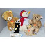 FIVE STEIFF BEARS, to include a musical polar bear from the 'Baby series' working with all