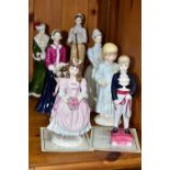 EIGHT COALPORT FIGURINES, comprising limited edition The Wedding Collection Bridesmaid 228/1500 (