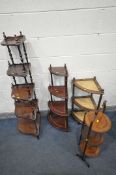 A LATE 20TH CENTURY MAHOGANY FIVE TIER CORNER WHAT NOT (some loose spindles) height 138cm, along