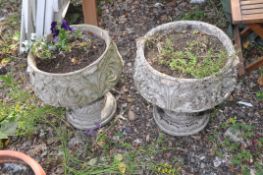 A NEAR PAIR OF COMPOSITE GARDEN PLANTERS in the form or Acanthus Leaf bowls 40cm across and standing