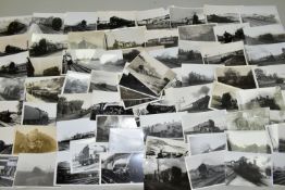 A QUANTITY OF POSTCARD SIZE BLACK & WHITE STEAM LOCOMOTIVE PHOTOGRAPHS, mainly B.R. era views,