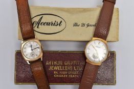 TWO WRISTWATCHES, the first a 9ct gold 'Hefix', hand wound movement, round silver dial signed '