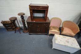 A MAHOGANY MEDIA CABINET, with an open top lid, fall front door and two cupboard doors, width 93cm x