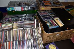 SIX BOXES OF CDS OF MIXED GENRE AND ARTISTS, to include approximately one thousand CDs, one