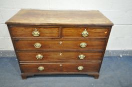 A GEORGIAN MAHOGANY CHEST OF TWO SHORT OVER THREE LONG GRADUATED DRAWERS, with ivory escutcheons and