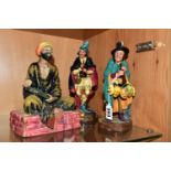 THREE ROYAL DOULTON MALE FIGURES, comprising 'The Mask Seller' HN2103, 'The Pied Piper' HN2102