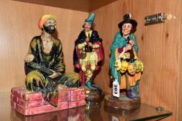 THREE ROYAL DOULTON MALE FIGURES, comprising 'The Mask Seller' HN2103, 'The Pied Piper' HN2102