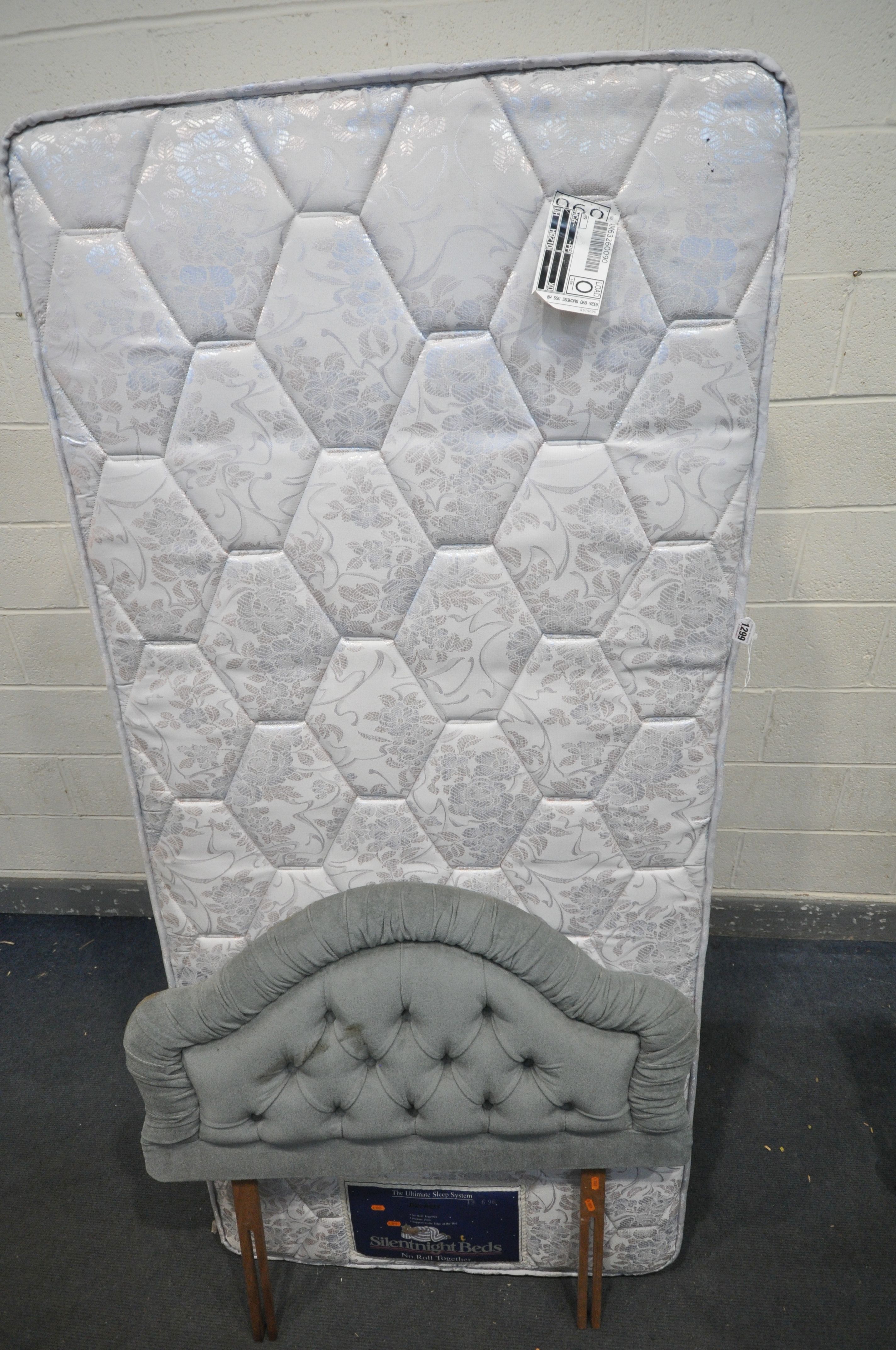 A SILENT NIGHT SINGLE DIVAN BED AND MATTRESS, with a grey headboard