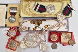 A COLLECTION OF MEDALS AND COINS, to include two Household Brigade medals for The Methuen Cup (