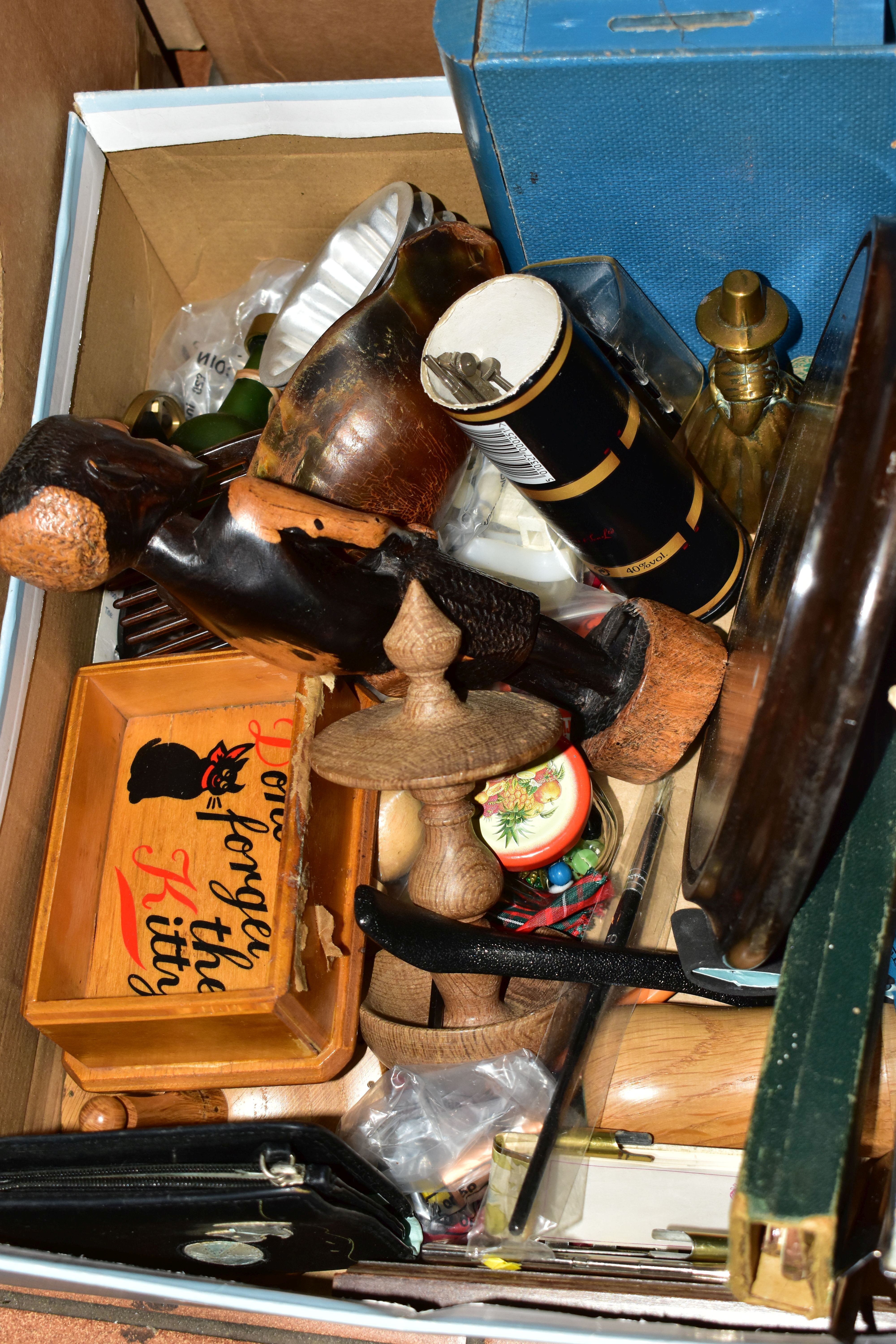 BRASS, METALWARE & WOOD, five boxes containing a mixed collection of brassware (picture frames, - Image 3 of 6