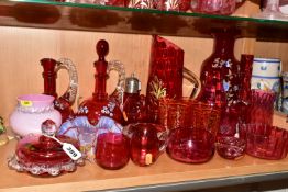 A QUANTITY OF 19TH AND 20TH CENTURY CRANBERRY AND OTHER GLASSWARE, including a pair of late