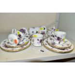 A HAMMERSLEY & CO. 'VICTORIAN VIOLETS' PATTERN PART TEA SET, comprising six cups (one handle has