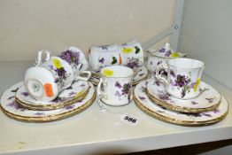 A HAMMERSLEY & CO. 'VICTORIAN VIOLETS' PATTERN PART TEA SET, comprising six cups (one handle has