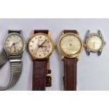 FOUR VINTAGE HAND WOUND WRISTWATCHES, to include a gold plated Anker wristwatch, champagne