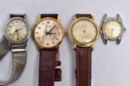 FOUR VINTAGE HAND WOUND WRISTWATCHES, to include a gold plated Anker wristwatch, champagne