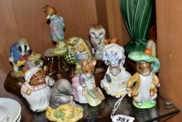 NINE BESWICK BEATRIX POTTER CHARACTER FIGURES AND A BESWICK TREE STUMP DISPLAY STAND, the figures