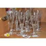 A SET OF NINE EARLY 20TH CENTURY LUDWIG KNY FOR STUART CRYSTAL LIQUEUR GLASSES AND A MATCHING