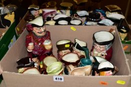TWO BOXES OF TOBY AND CHARACTER JUGS, to include over thirty jugs, Royal Doulton, Burleigh ware, etc