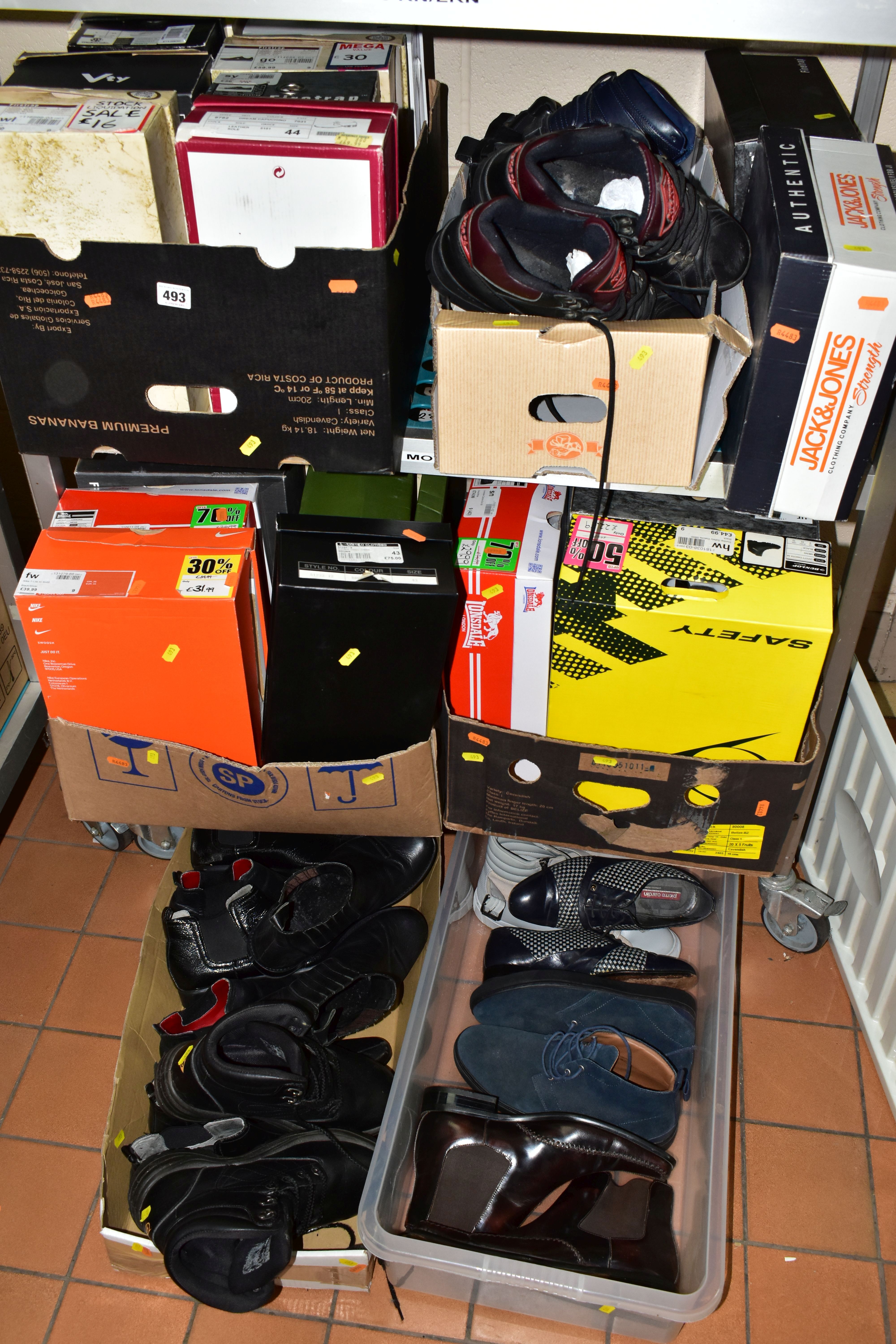 SIX BOXES OF MEN'S SHOES AND BOOTS, to include thirty eight pairs of - UK size 9 (43), boots and