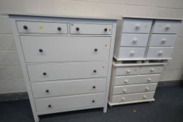 A MODERN CREAM CHEST OF SIX VARIOUS DRAWERS, width 108cm x depth 50cm x height 131cm, along with a