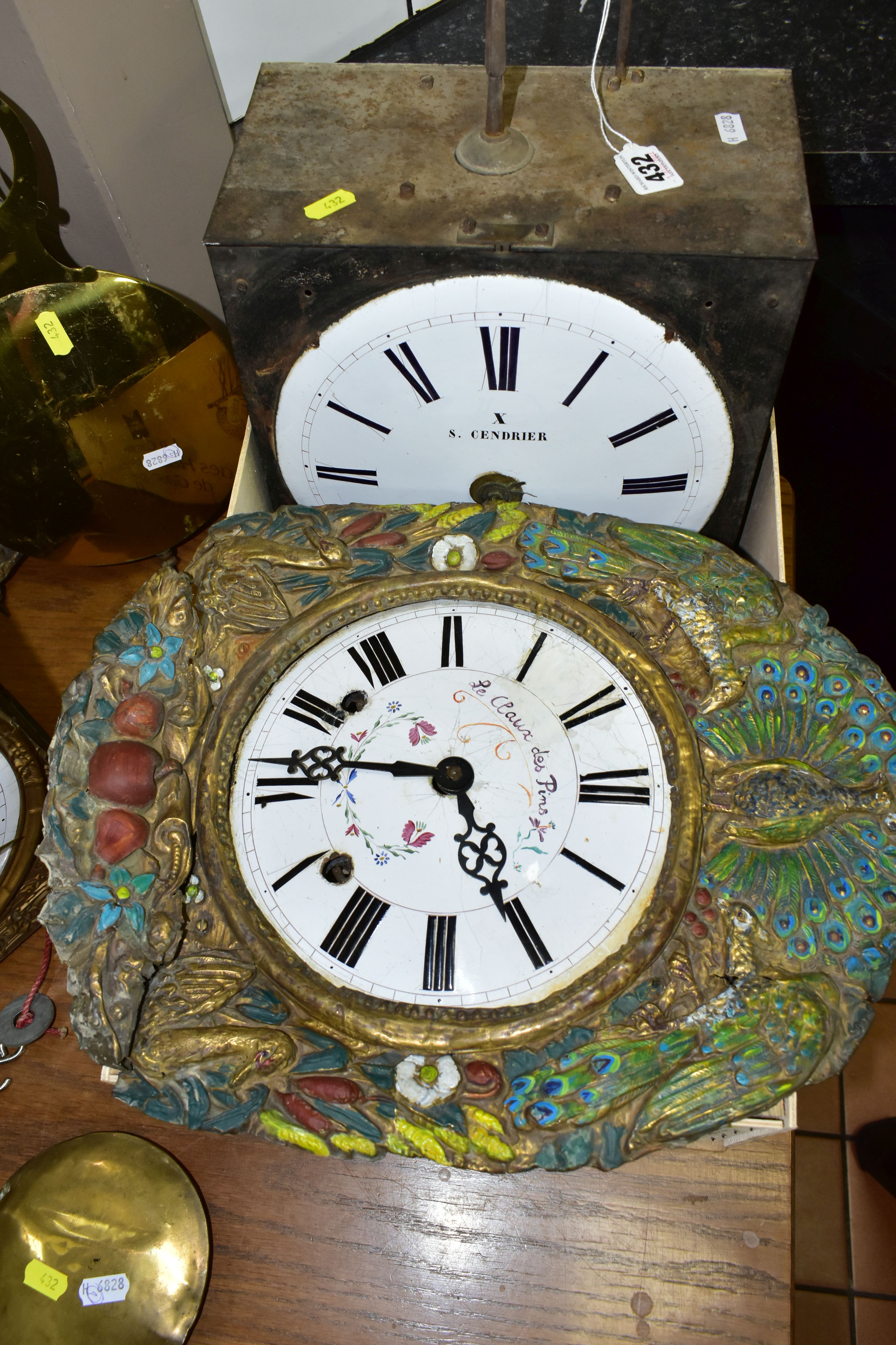 THREE LATE 19TH CENTURY FRENCH COMPTOISE WALL CLOCKS, one with embossed figures to the brass - Image 3 of 6