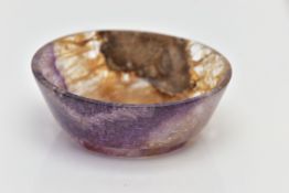 A SMALL BLUE JOHN DISH, a shallow dish displaying graduating banding of purple through to yellow,