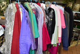 A QUANTITY OF COATS, JACKETS, SUITS AND OTHER CLOTHING, approximately forty five items, mainly
