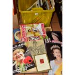 ONE BOX OF ROYAL MEMORABILIA MAGAZINES, SCRAP BOOK AND PHOTOS, to include a 1974 Disney calendar,