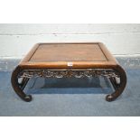 A CHINESE HARDWOOD KANG TABLE, possibly 19th century, with open fretwork decoration, and bamboo